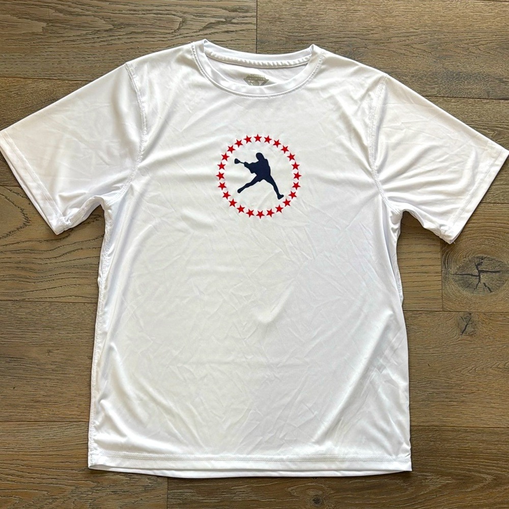Lacrosse Unlimited 🇺🇸White Short Sleeved T Blue🥍 LAX Player Red Stars Graphic-L